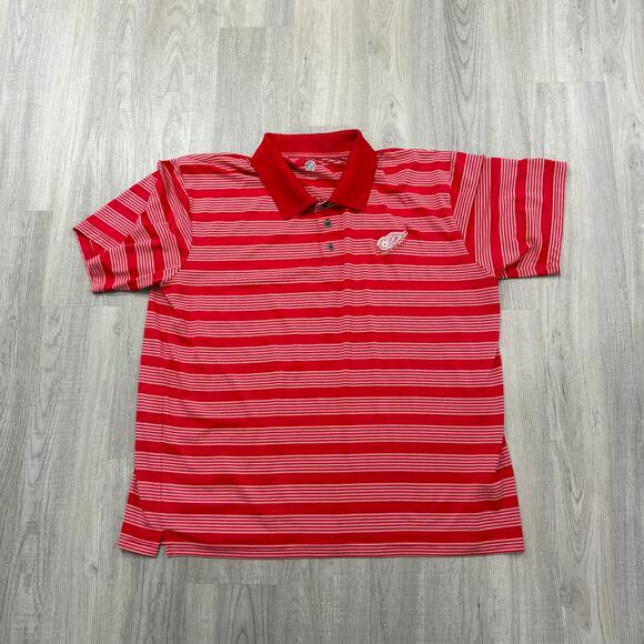 NHL Detroit Red Wings Polo Shirt Men's 2XL Red White Striped Hockey Preppy - Picture 1 of 8